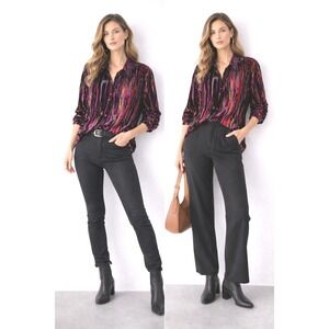 NWT Bob Mackie Wearable Art Burnout Velvet Shirt Womens 1X Multicolor Silk Rayon